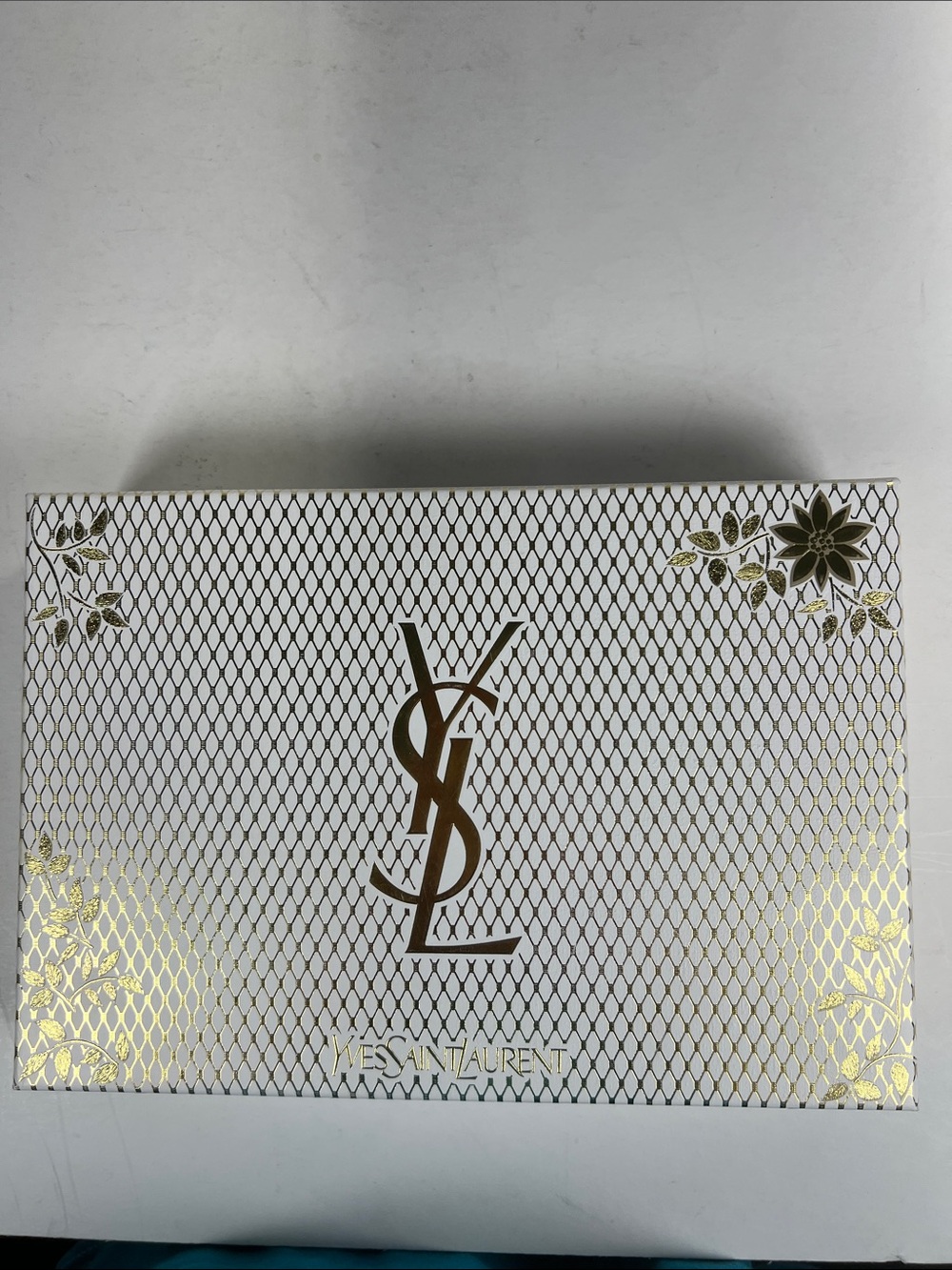 Yves Saint Laurent White and Gold Patterned Gift Box
